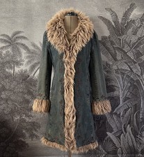 Rare Vintage 90s Embroidered Denim Afghan Coat Penny Lane Fur Y2K  Jacket Boho