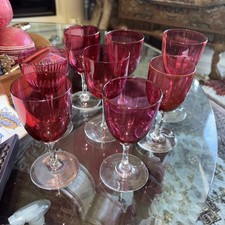 Group Eight Antique Victorian Cranberry Glass Drinking Glasses