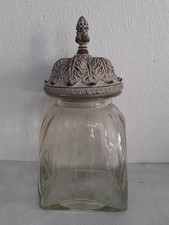 Large Glass Jar with Cast Resin Decorative Acanthus Leaf Lid 31cm Tall Vintage