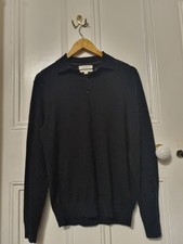 Mens M&S Autograph 100% Black Merino Wool Polo Top Jumper In Size Medium - NEW