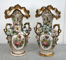 Antique Coalbrookdale Style Pair of Ornate Floral Vases - Thames Hospice