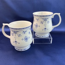Pair of Vintage Queen's 'Ingrid' Fine Bone China Footed Mugs Blue & White
