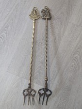 2x vintage Brass? Toasting Forks spaniel dogs & Clovelly pixie & horseshoe luck 