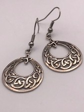 Vintage 925 sterling silver sea Gems Celtic hoop drop dangle earrings