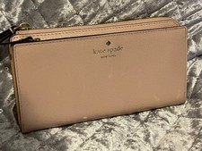 NEW Kate Spade New York pebbled leather pink beige zip around wallet wristlet