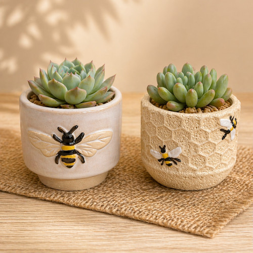 Ceramic bee succulent plant - ceramic,