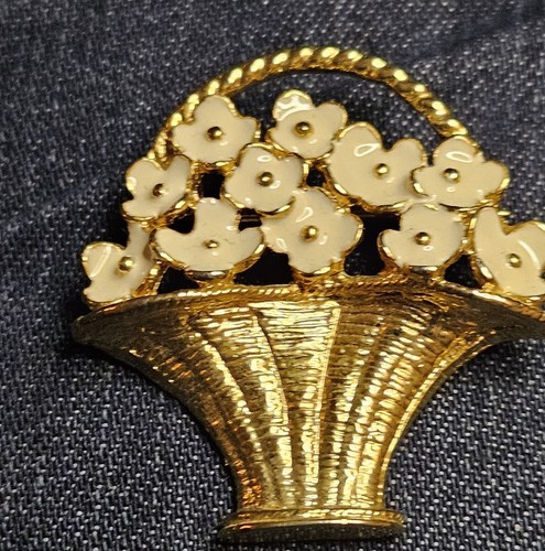 Vintage flower basket brooch - vintage,