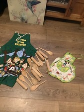 Mini Kids Wooden Spoon and Dough Rollers & Apron for Cooking