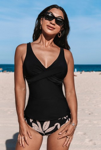 Cupshe black wrapped tankini - black,