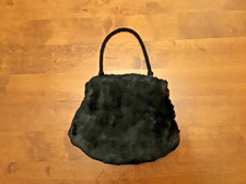 Vintage 1950s  Real Fur Hand Muff Hand Warmer with Zip Pocket, removable Handle