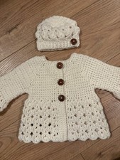 Newborn Crochet Handmade Baby Girl Set Cardigan And Hat Outfit Cream