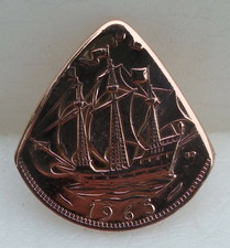 1965 Old English Half Penny Coin Pick Plectrum Boat
