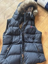 Jack Wills Women's Blue Hooded Gilet Bodywarmer Detachable Hood, Size UK 14