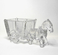 VINTAGE RETRO SMALL GLASS HORSE CART SALT POT TRINKET PIN DISH RING HOLDER (g2)