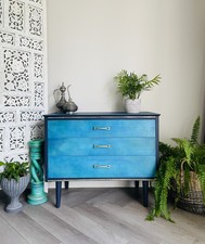 Mid Century Chest Of Drawers, Retro, Hand Painted Blue
