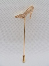 Signed Ferragamo Gold & Swarovski Rhinestone Shoe Stick Pin Brooches Jewelry