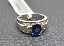 Authentic 18K White Gold 0.55ct Diamond & 1.45ct Sapphire Ring