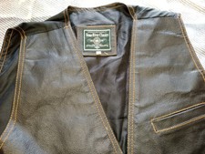 Stone River Mens Leather Waistcoat L Black Button Closure Contrasting Stitch 