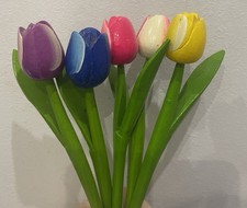 Wooden tulips, set of 5 spring tulips, 7.8'' flower table decor, handmade 