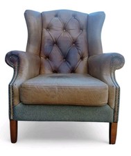 Harris tweed leather armchair - tweed,