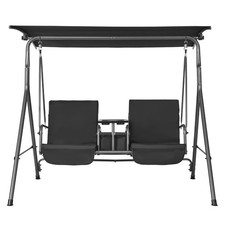 Uimoso 2-Seat Patio Swing Chair Outdoor Patio Swing with Adjustable Canopy Black