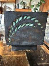 Unusual Cornish Style Studio Pottery Footed Cube Vase / Planter - Unsigned