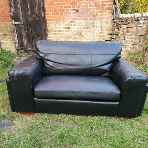 Leather sofa black 2 seater - 2,