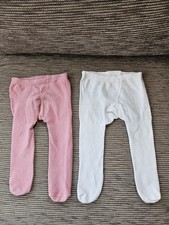 White & Pink Baby Thights, Size 0-6 Months