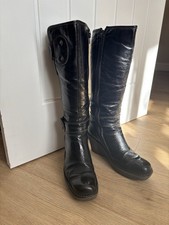 Fly London Women's Leather Patent Dark Brown/black  Knee  Boots Size 6 EU 39