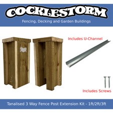 1ft/2ft/3ft Tanalised Timber/Concrete Garden Fence 3 Way Post Extension Kit