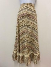 Vintage Gypsy Maxi Skirt Size 10 12 Cream Retro Hippie Floral Long Peasant Boho