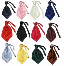 Men Satin Ruche Paisley Swirl Floral Cravat Tie Double Layers Event Wedding