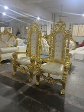 Lion King Throne Chair Wooden Frame with Fabric Seat and Back Hire Only.