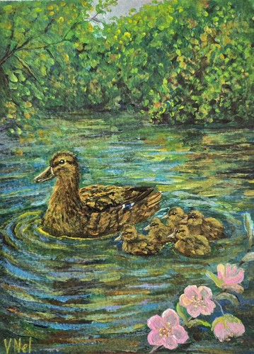 Duck family original - family, acrylic