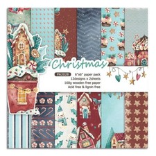 24 Sheets, 12 Designs Artistic Christmas Acid Free Scrapbook Paper 6in x 6in