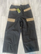 GUCCI JEANS FABRIC CANVAS  WIDE LEG PANTS WITH GG INSERTS GUCCI SIZE 48 US 34