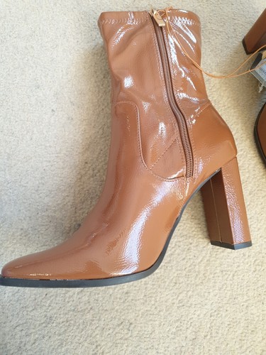 Tan patent faux leather high - faux,