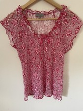 M&S Per Una Floral Pink Top Size 12. Ribbon detail 