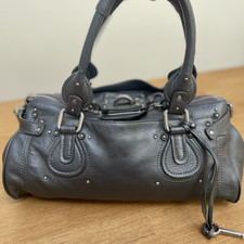 Excellent Vintage Chloé Paddington Pewter Leather Handbag Padlock 36 x 18 x 18cm