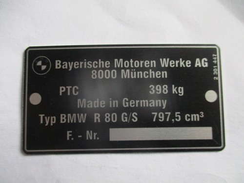 Type plate sign bmw g - type,