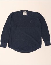 HOLLISTER Mens Crew Neck Jumper Sweater Large Navy Blue Cotton CP06