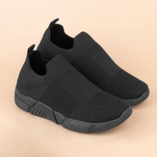 Lilley Womens Shoes Black Adults Ladies Flat Knitted Casual Slip On SIZE