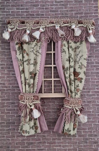 Dolls house long curtains hand - long,