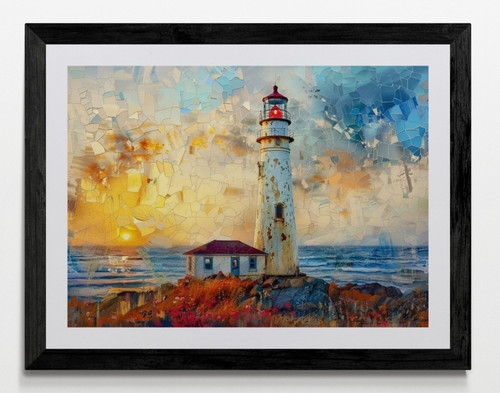 Lighthouse seascape framed - lighthouse,