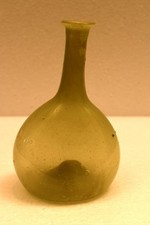 Antique Pale Green Hand Blown Glass Bottle 6 Inch Onion Form Apothecary Flask
