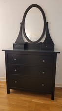 Ikea Hemnes 3 drawer dressing table with mirror & glass top (chest) black brown