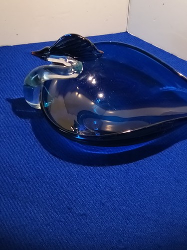 Blue glass swan candy - swan, dish