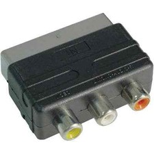 SCART Plug 3 Phono Sockets Adaptor Audio Video In TV DVD VCR Skybox