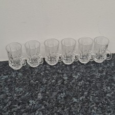 Clear Pressed Glass 6 x Turkish Tea Cup Mugs 55ml Ornate 7.5 cm Height Patterned