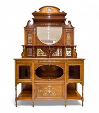 Antique 19thC Mahogany Inlaid Chiffonier Cabinet Sideboard with Mirror